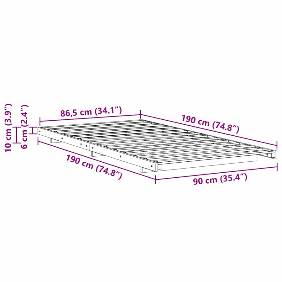 Cadre de lit Blanc 90 x 190 cm Pin massif - 10