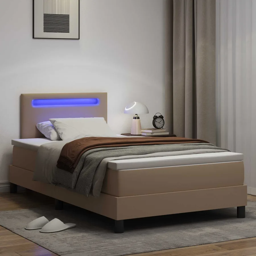 Lit à ressorts avec matelas Cappuccino 120 x 200 cm Simili cuir - 4