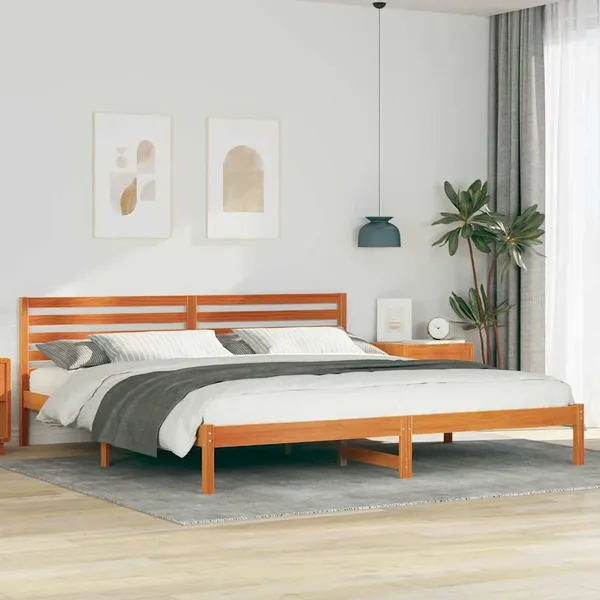 Cadre de lit avec tête de lit Brun cire 200 x 210 cm Pin massif