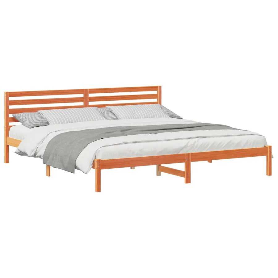 Cadre de lit avec tête de lit Brun cire 200 x 210 cm Pin massif - 2