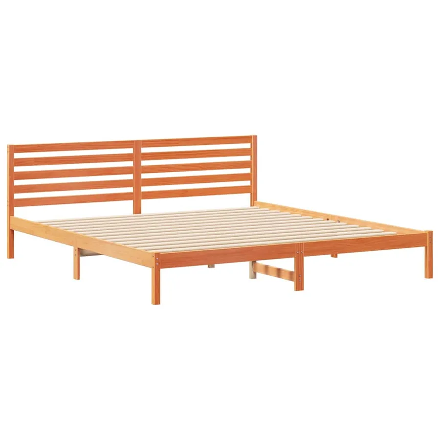 Cadre de lit avec tête de lit Brun cire 200 x 210 cm Pin massif - 4