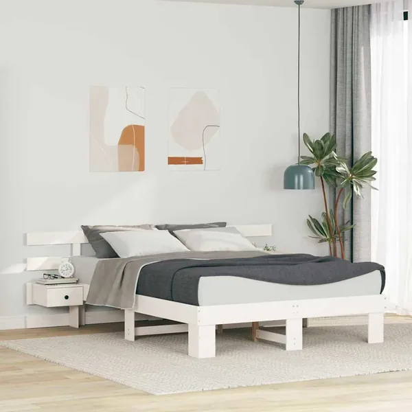 Cadre de lit avec tête de lit Blanc 140 x 200 cm Pin massif