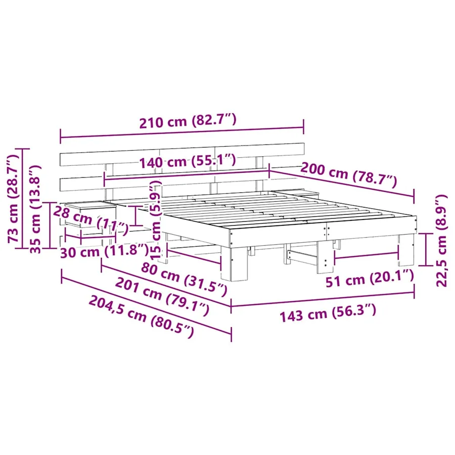 Cadre de lit avec tête de lit Blanc 140 x 200 cm Pin massif - 11