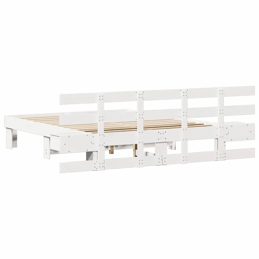 Cadre de lit avec tête de lit Blanc 140 x 200 cm Pin massif - 7