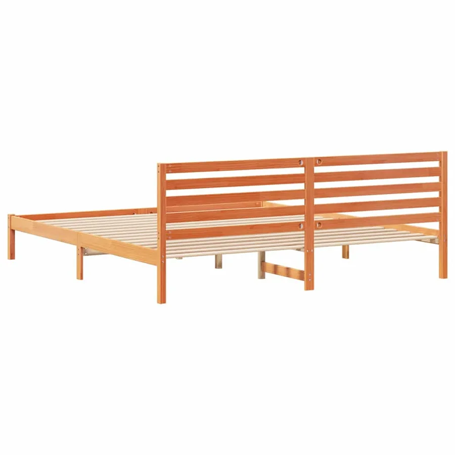 Cadre de lit avec tête de lit Brun cire 200 x 220 cm Pin massif - 7