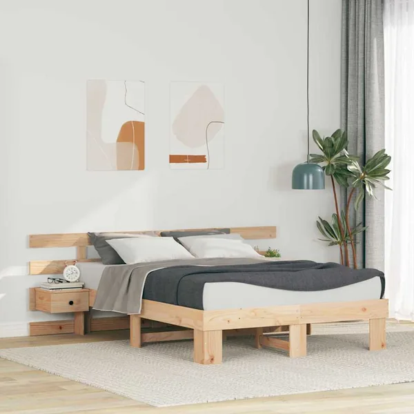 Cadre de lit avec tête de lit Marron 140 x 190 cm Pin massif