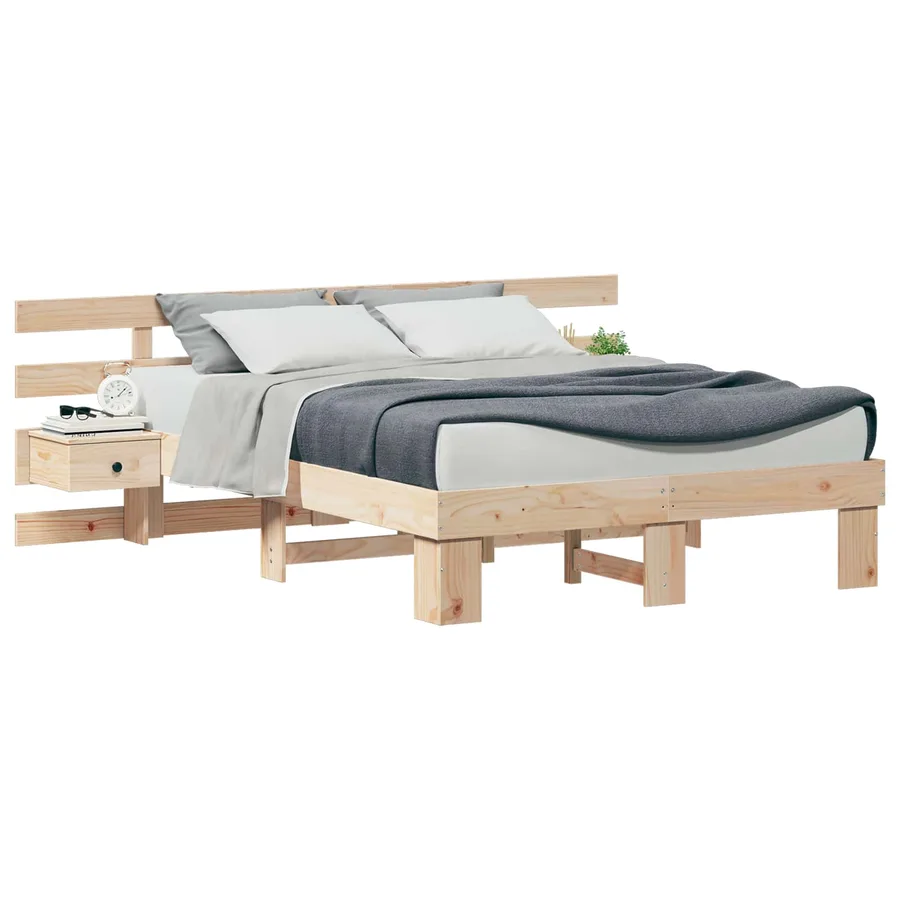Cadre de lit avec tête de lit Marron 140 x 190 cm Pin massif - 2