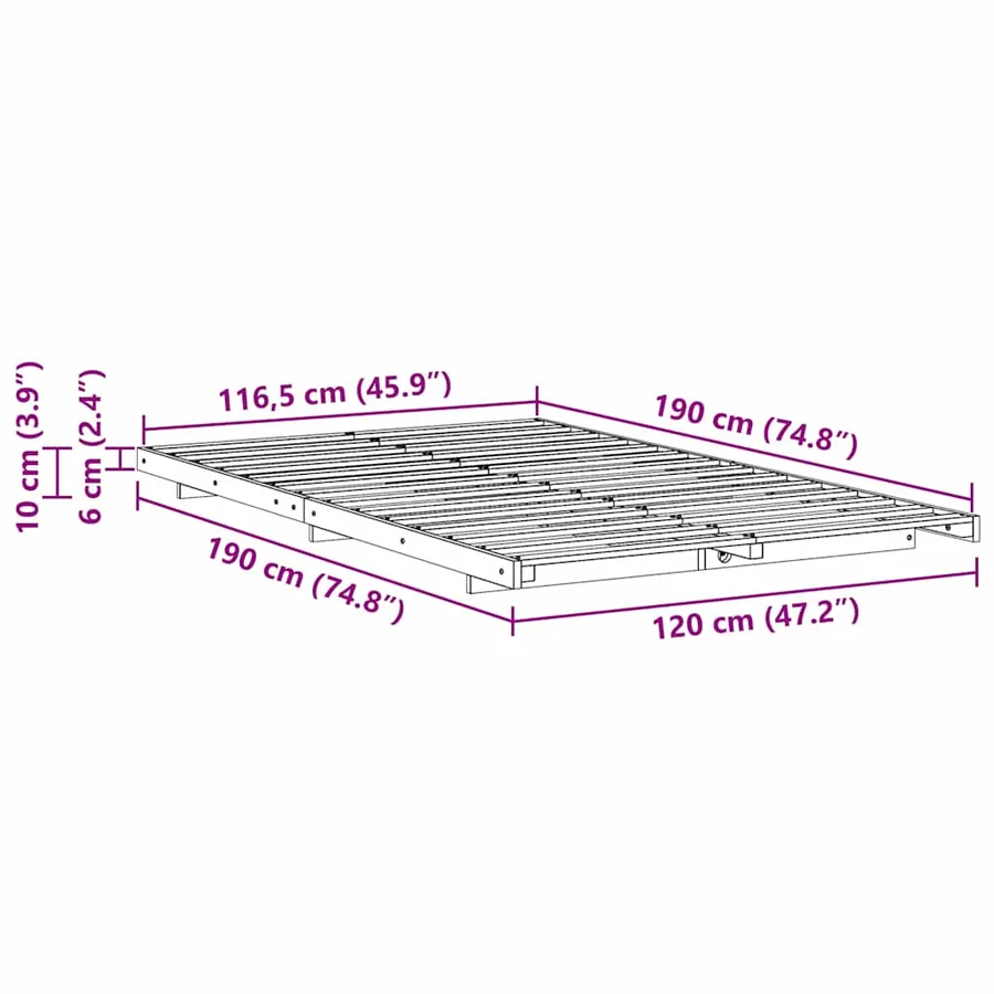 Cadre de lit Blanc 120 x 190 cm Pin massif - 10