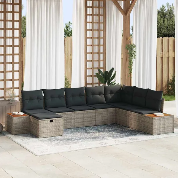 Ensemble de canapé de jardin avec coussin Gris polyrotin