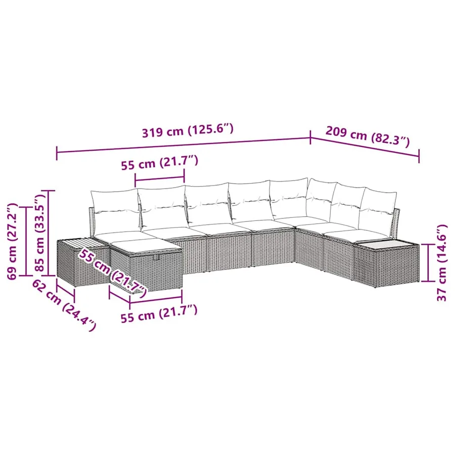 Ensemble de canapé de jardin avec coussin Gris polyrotin - 14