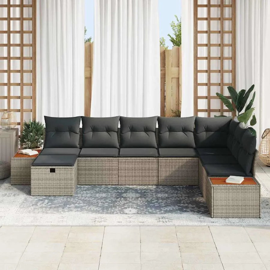 Ensemble de canapé de jardin avec coussin Gris polyrotin - 3