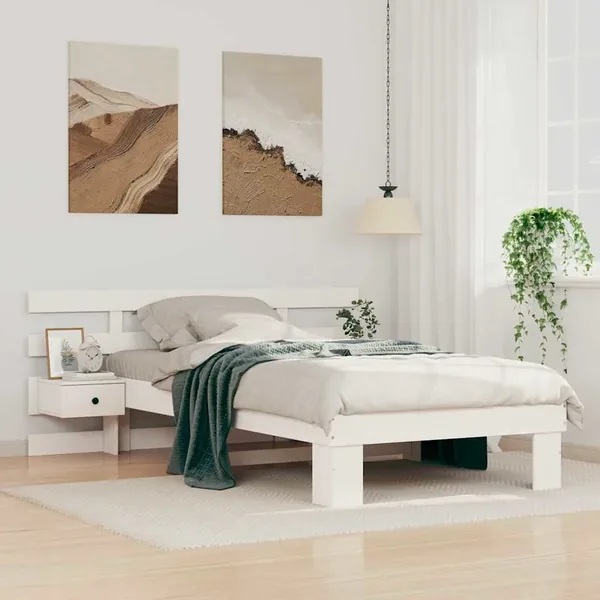 Cadre de lit avec tête de lit Blanc 75 x 190 cm Pin massif