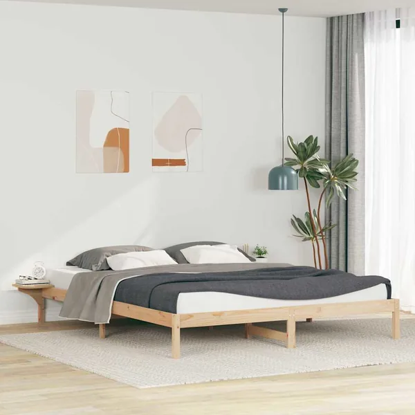 Cadre de lit avec tables de chevet Naturel 200 x 220 cm