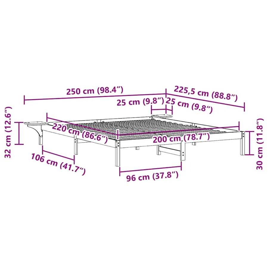 Cadre de lit avec tables de chevet Naturel 200 x 220 cm - 11