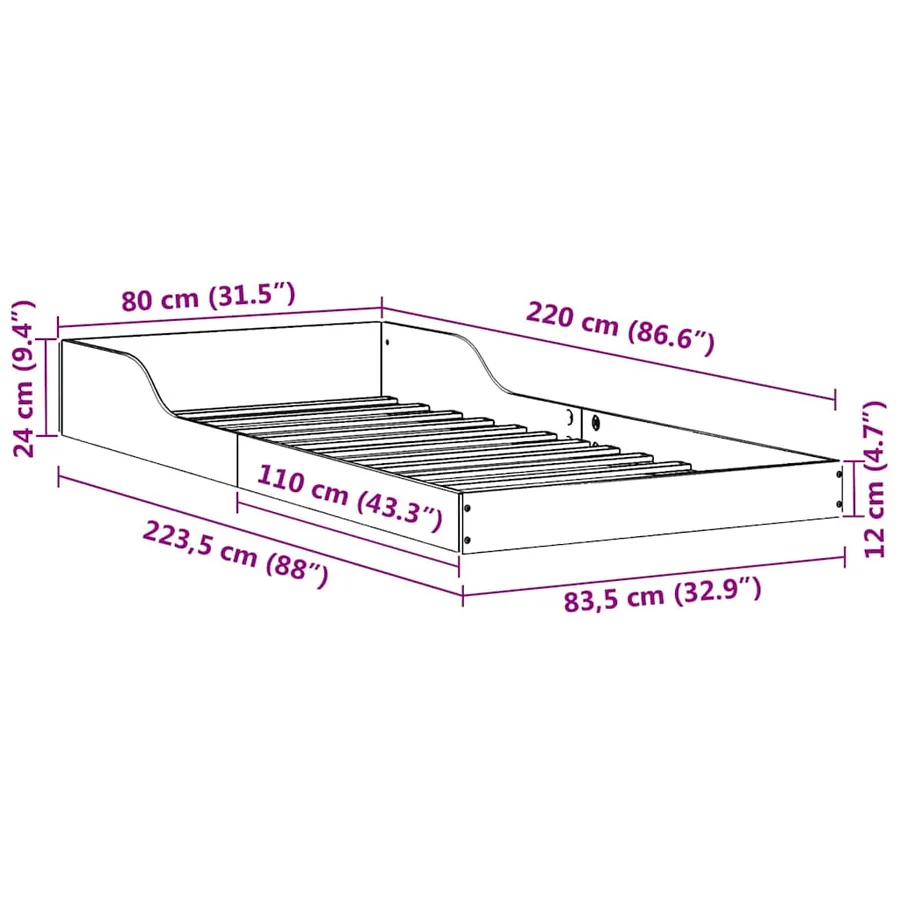 Cadre de lit Naturel 80 x 220 cm Pin massif - 11