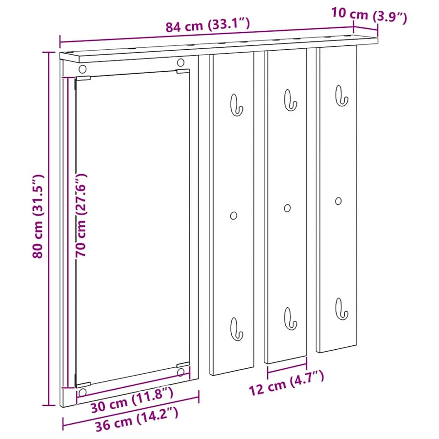 Porte-manteau mural Blanc 84 x 10 x 80 cm Bois d'ingénierie - 12