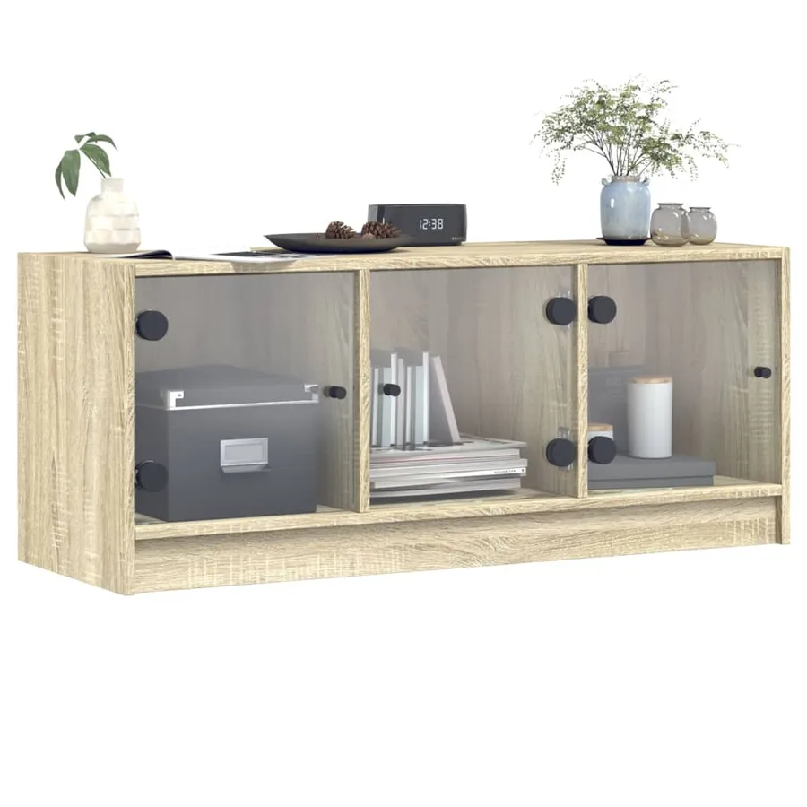 Meuble TV avec portes en verre chêne sonoma 102x37x42 cm - 4
