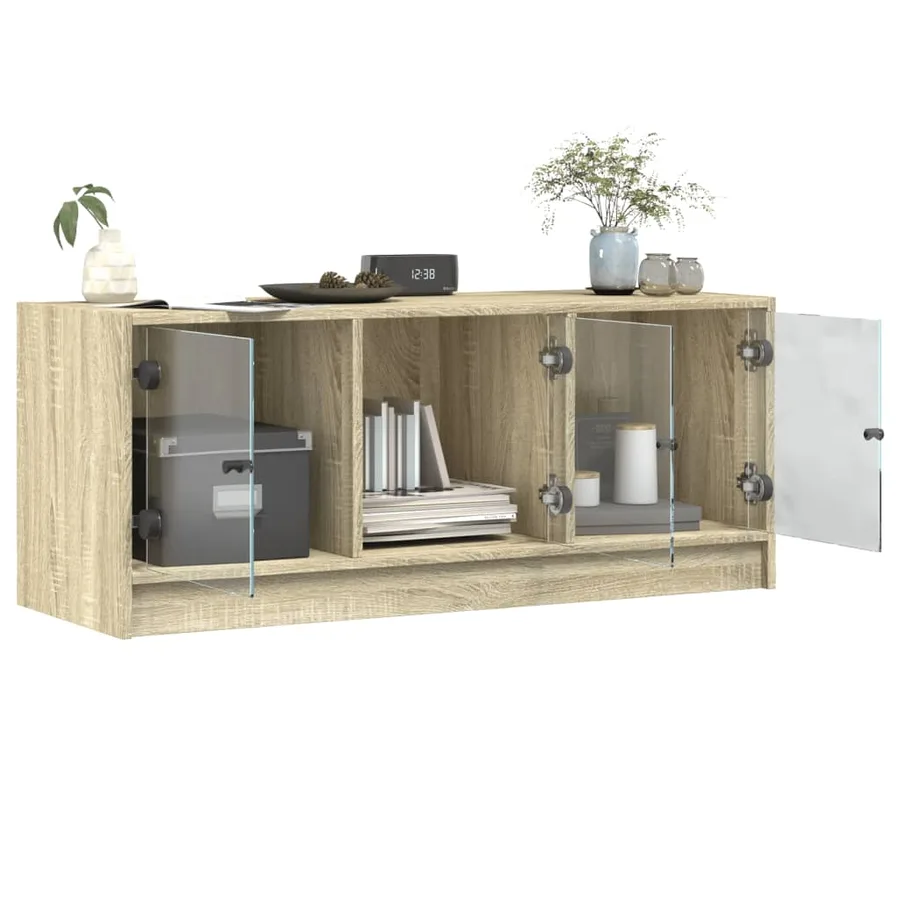 Meuble TV avec portes en verre chêne sonoma 102x37x42 cm - 5