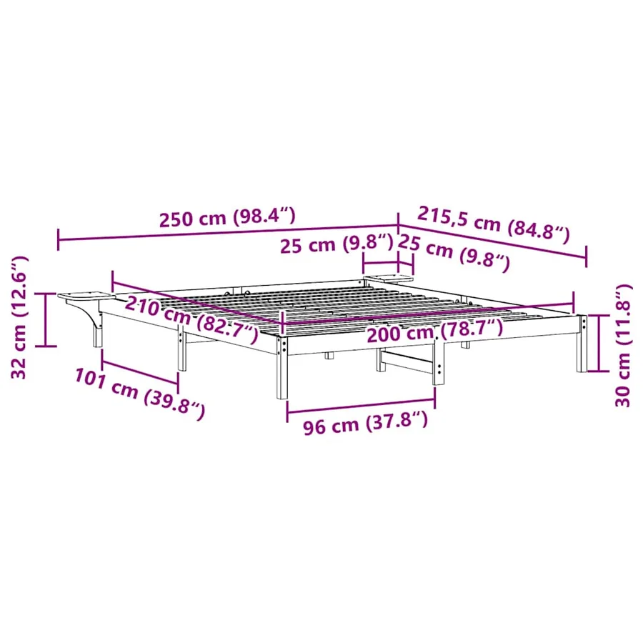 Cadre de lit avec tables de chevet Naturel 200 x 210 cm - 11