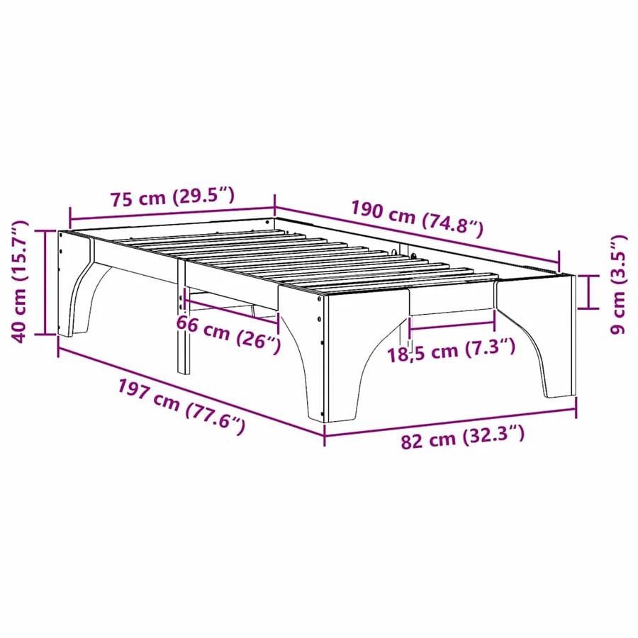 Cadre de lit Marron 75 x 190 cm Pin massif - 8