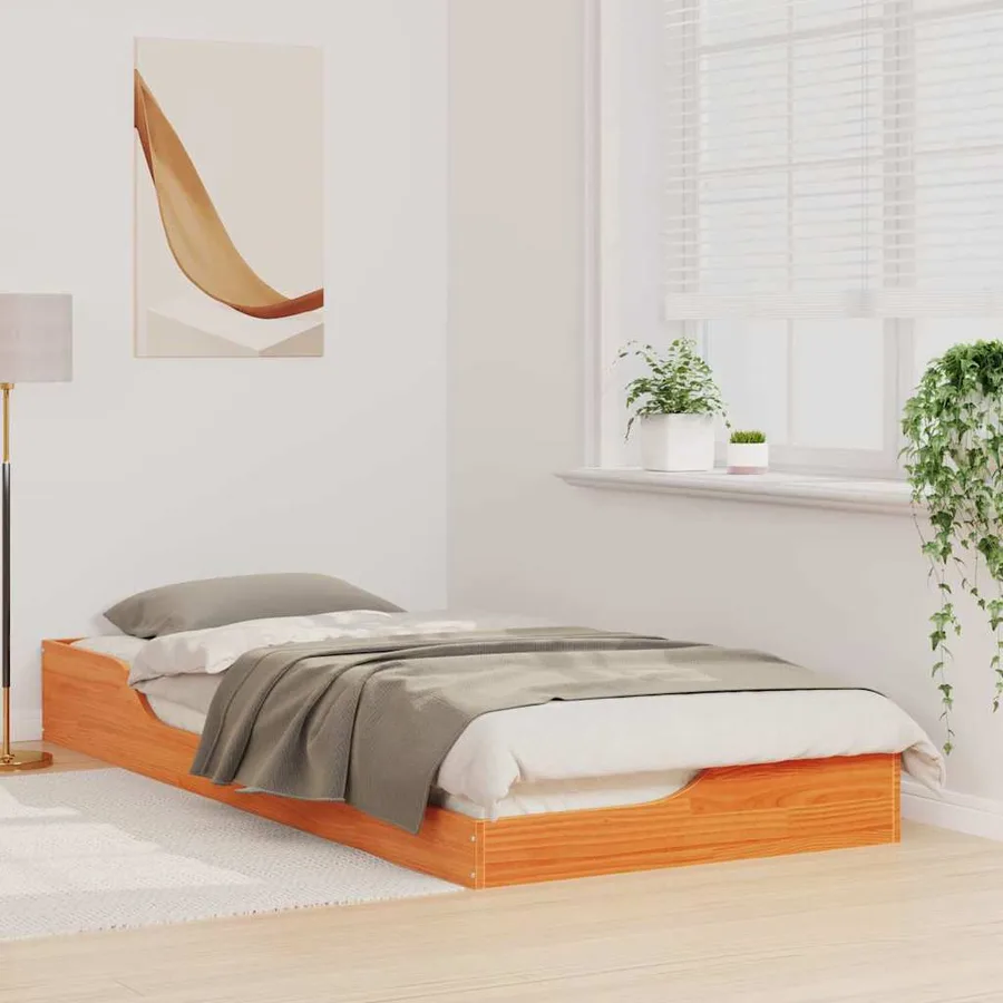 Cadre de lit Brun cire 100 x 210 cm Pin massif - 3