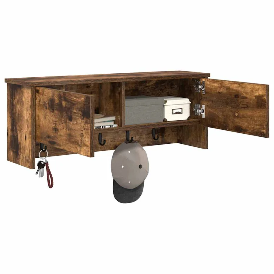 Porte-manteau mural avec étagère Chêne fumé 80 x 20 x 30 cm - 3