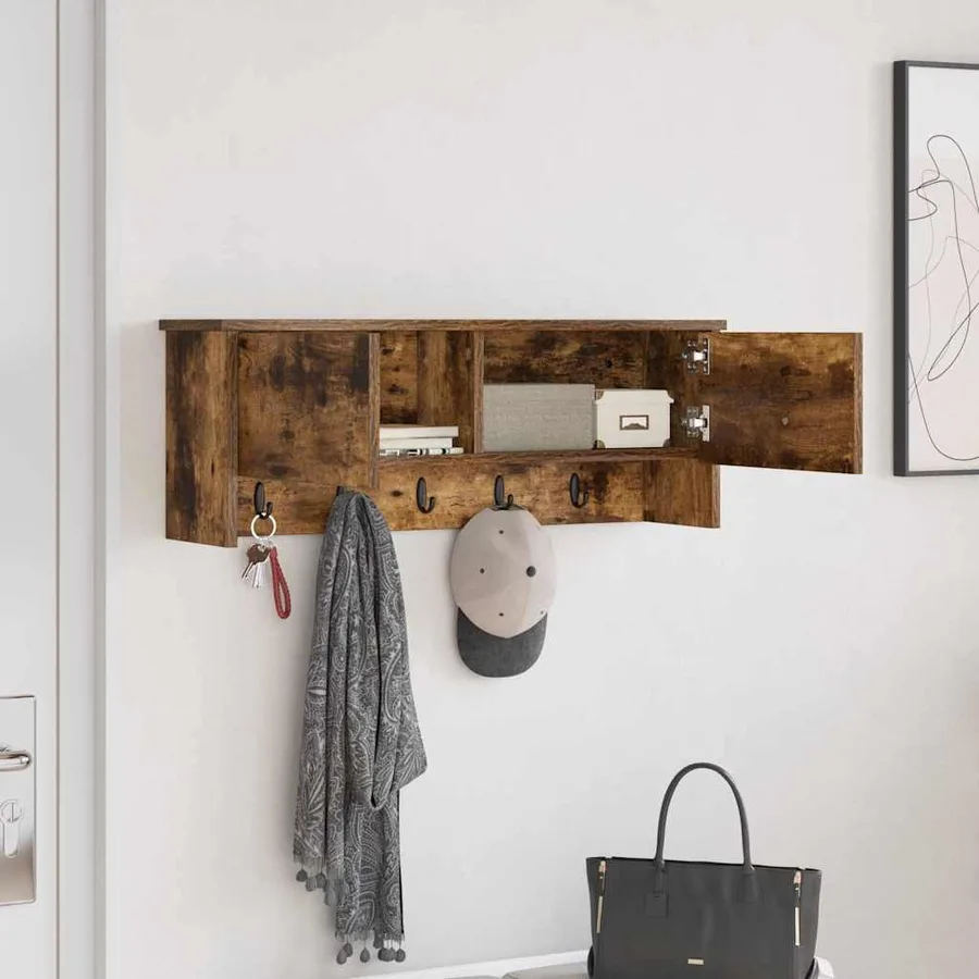 Porte-manteau mural avec étagère Chêne fumé 80 x 20 x 30 cm - 4
