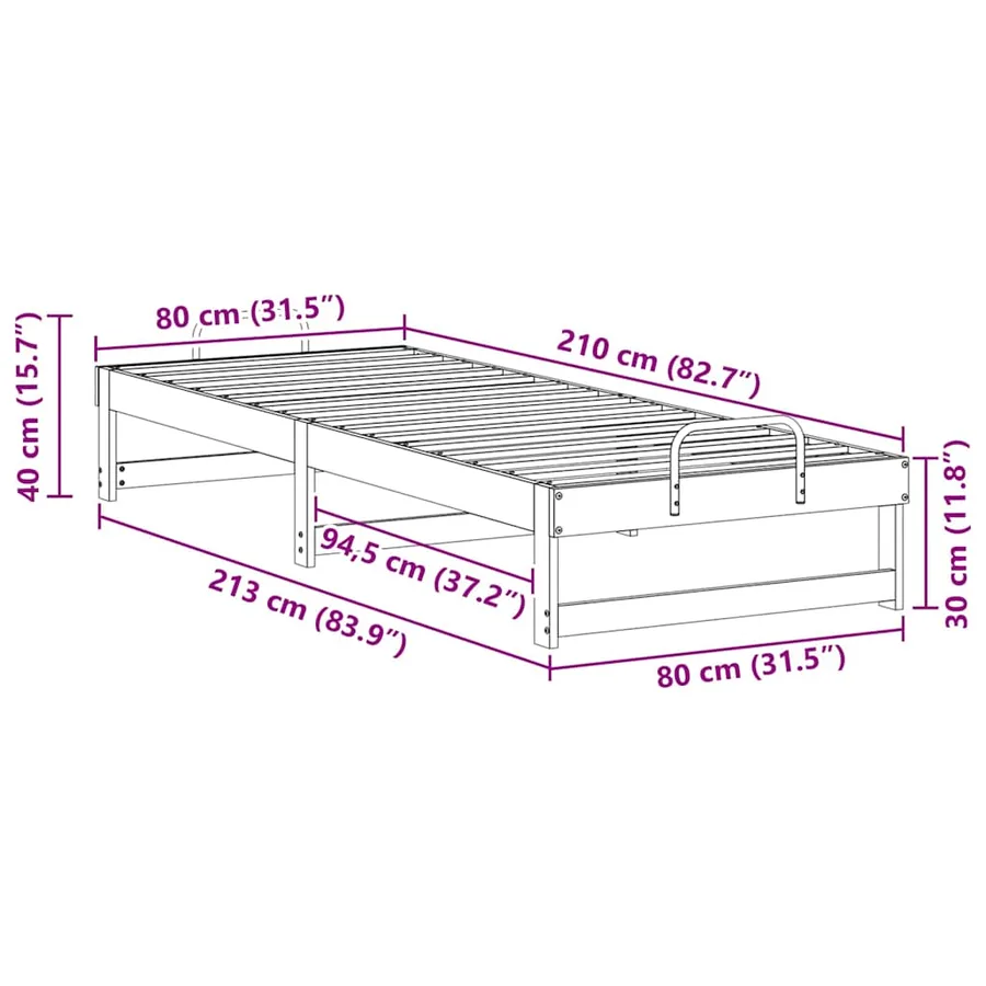 Cadre de lit Marron 80 x 210 cm Pin massif - 10