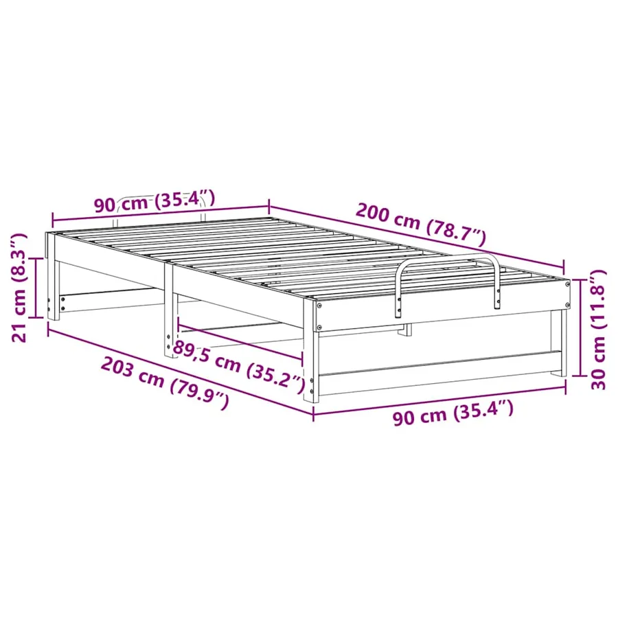 Cadre de lit Blanc 90 x 200 cm Pin massif - 10