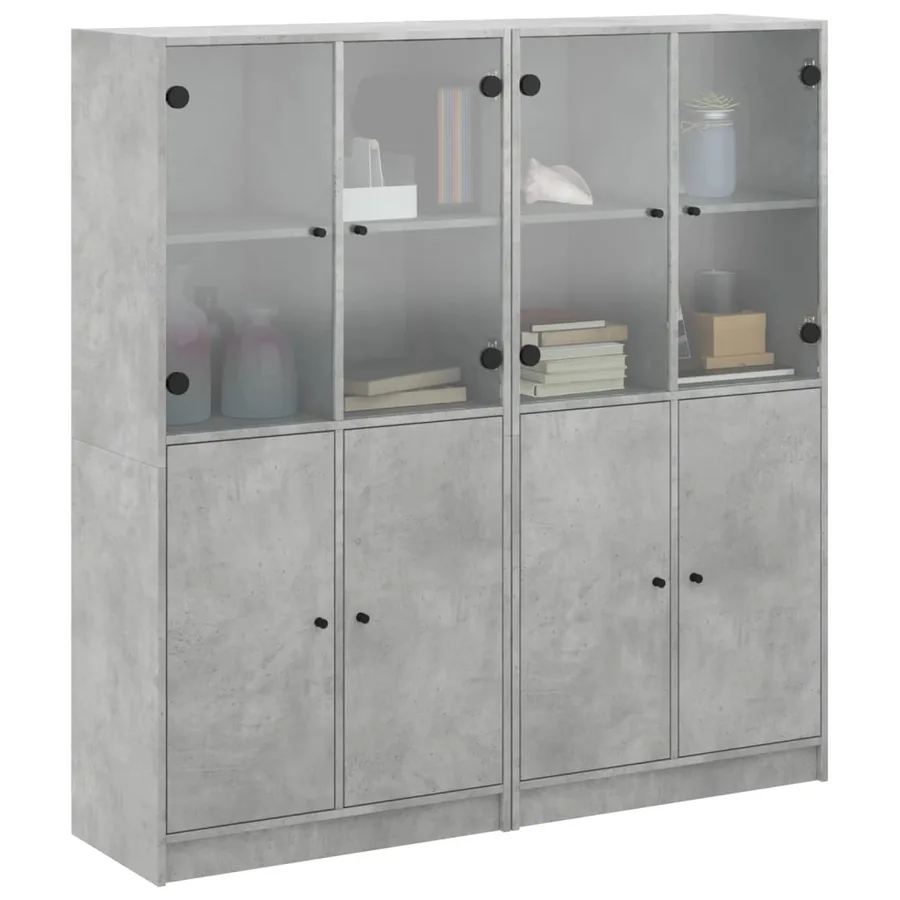 Bibliothèque avec portes gris béton 136x37x142 cm - 4