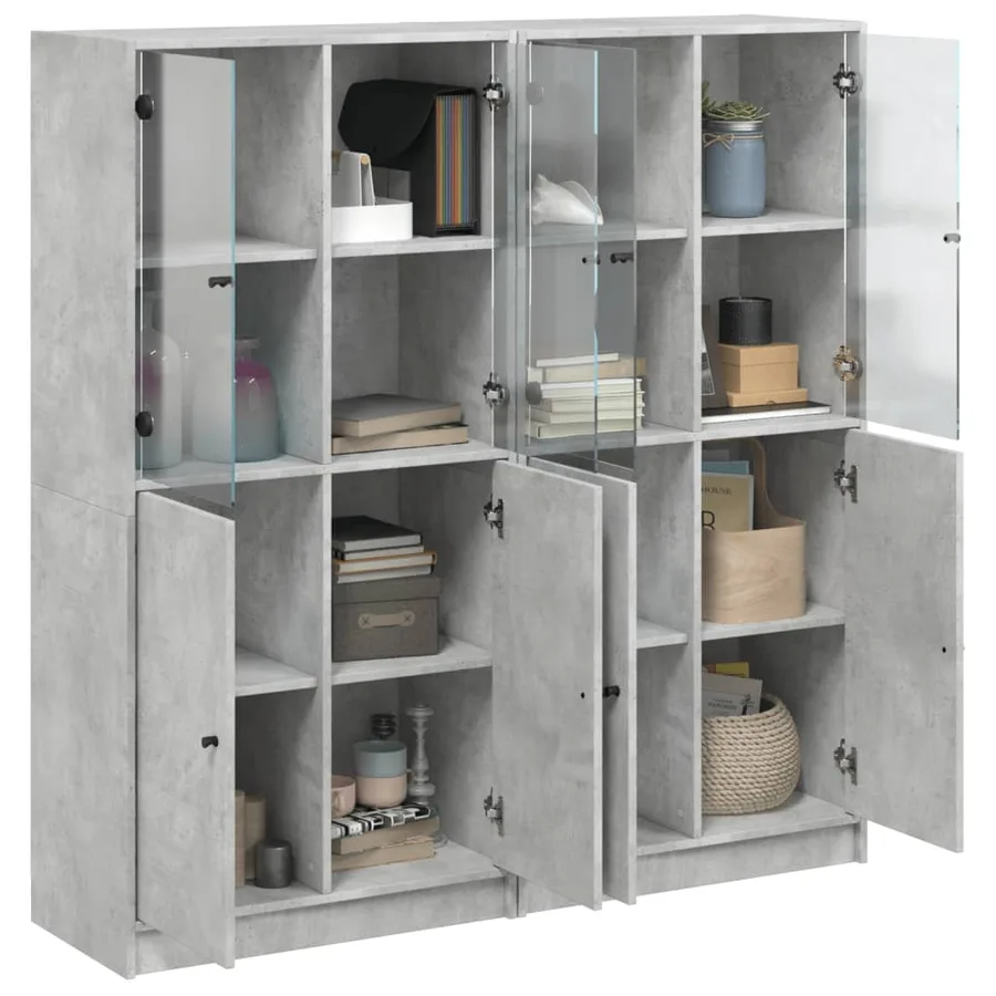 Bibliothèque avec portes gris béton 136x37x142 cm - 5