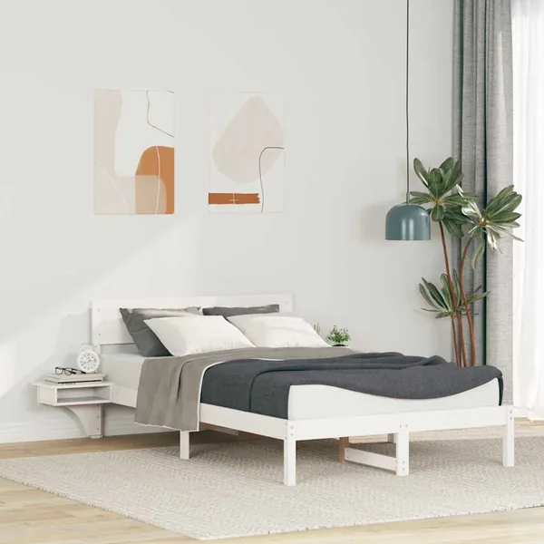 Cadre de lit avec tête de lit Blanc 135 x 190 cm Pin massif