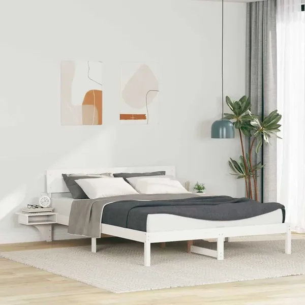 Cadre de lit avec tête de lit Blanc 150 x 200 cm Pin massif