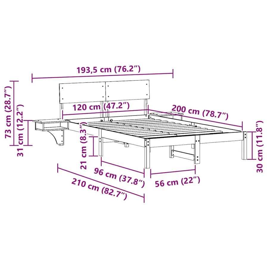 Cadre de lit avec tête de lit Marron 120 x 200 cm Pin massif - 11