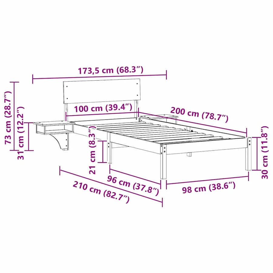 Cadre de lit avec tête de lit Brun cire 100 x 200 cm Pin massif - 11
