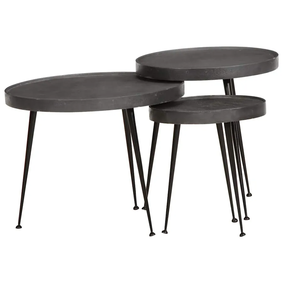 Table basse 3 pcs en bois d'ingénierie noir