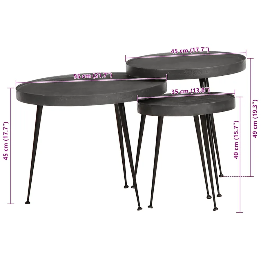 Table basse 3 pcs en bois d'ingénierie noir - 10