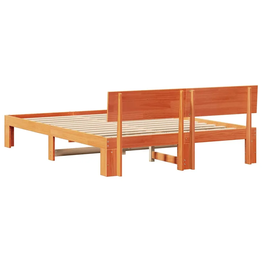 Cadre de lit avec tête de lit Brun cire 160 x 200 cm Pin massif - 7