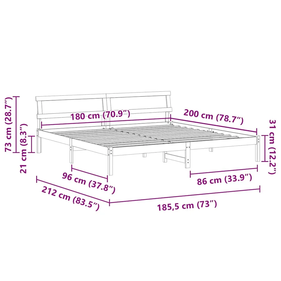 Cadre de lit avec tête de lit Brun cire 180 x 200 cm Pin massif - 11