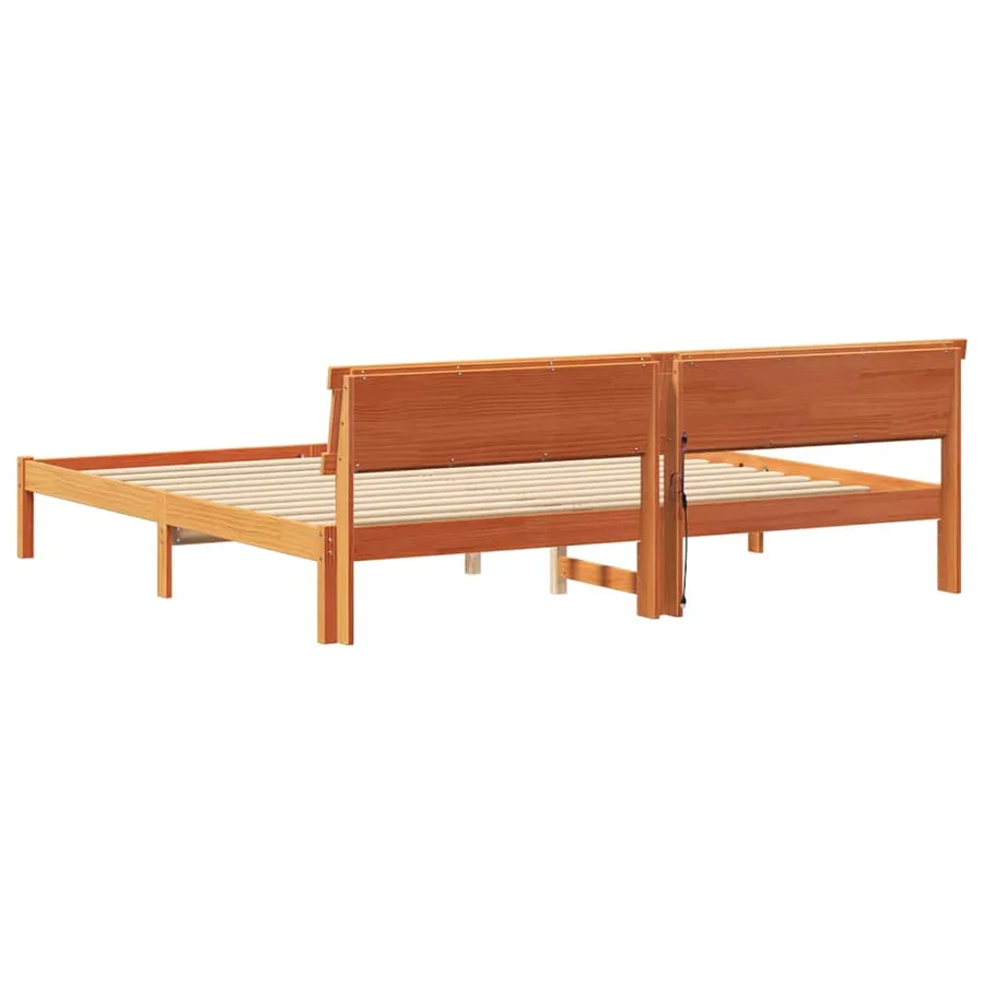 Cadre de lit avec tête de lit Brun cire 180 x 200 cm Pin massif - 7