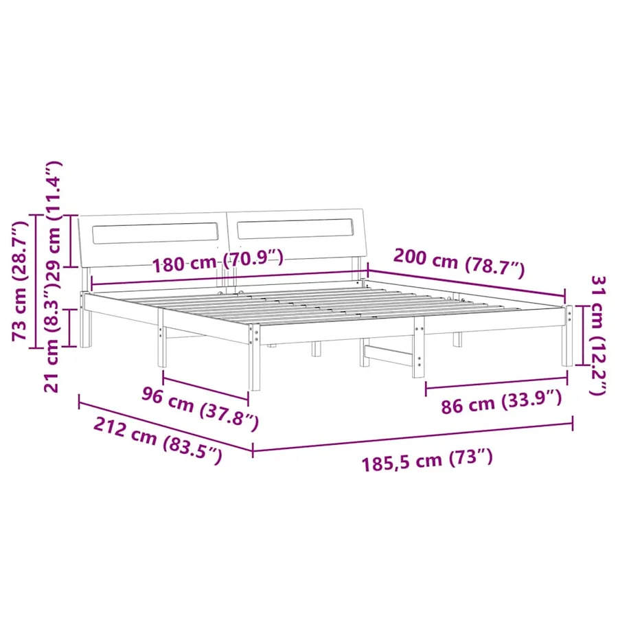 Cadre de lit avec tête de lit Brun cire 180 x 200 cm Pin massif - 11