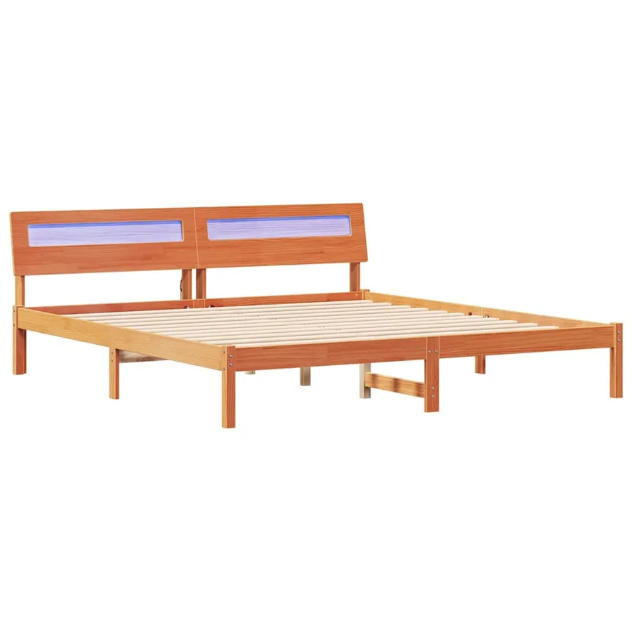 Cadre de lit avec tête de lit Brun cire 180 x 200 cm Pin massif - 2