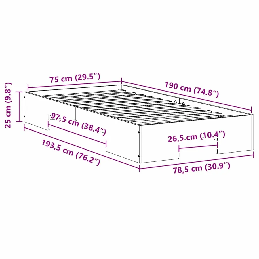 Cadre de lit Marron 75 x 190 cm - 8