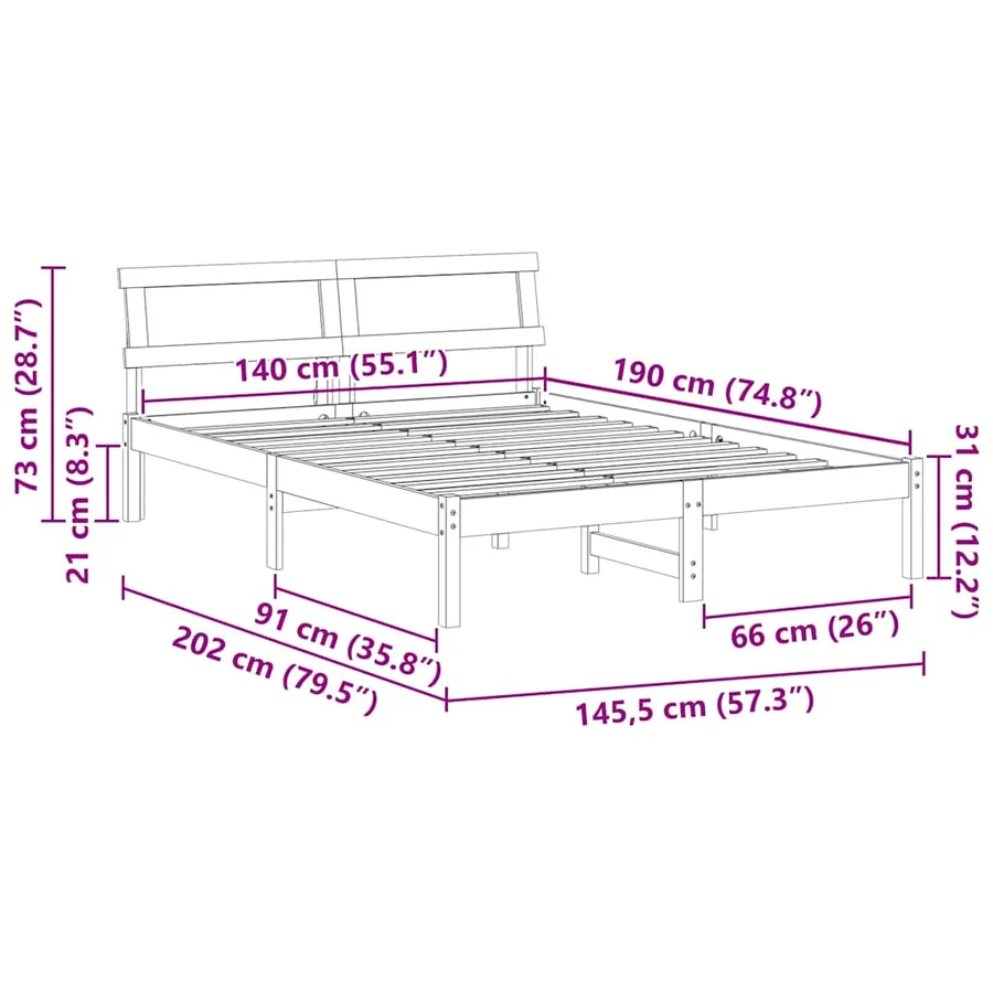 Cadre de lit avec tête de lit Brun cire 140 x 190 cm Pin massif - 11