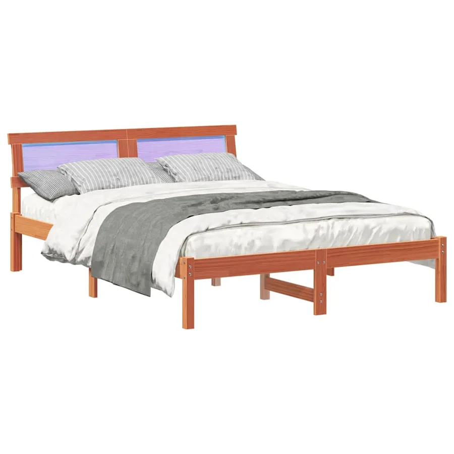 Cadre de lit avec tête de lit Brun cire 140 x 190 cm Pin massif - 3