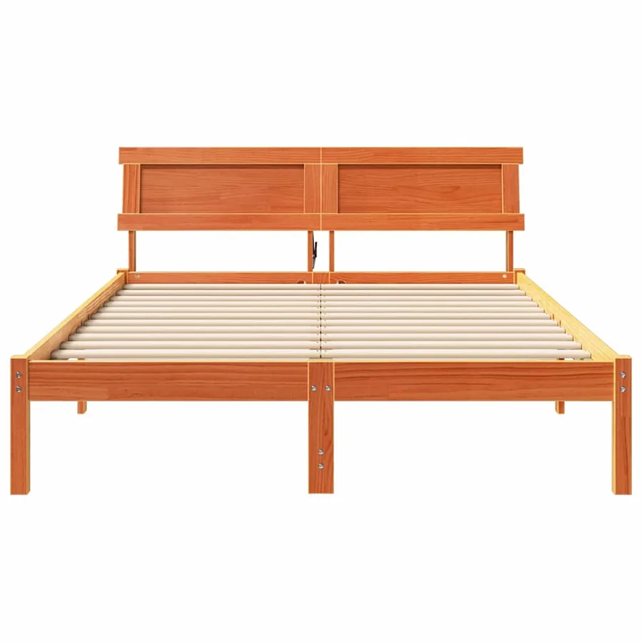 Cadre de lit avec tête de lit Brun cire 140 x 190 cm Pin massif - 5