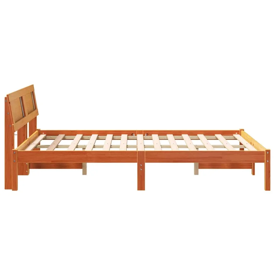 Cadre de lit avec tête de lit Brun cire 140 x 190 cm Pin massif - 6