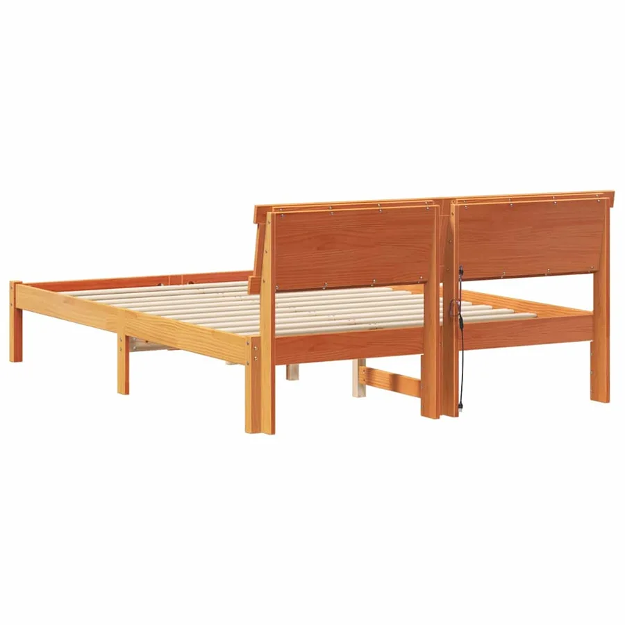 Cadre de lit avec tête de lit Brun cire 140 x 190 cm Pin massif - 7