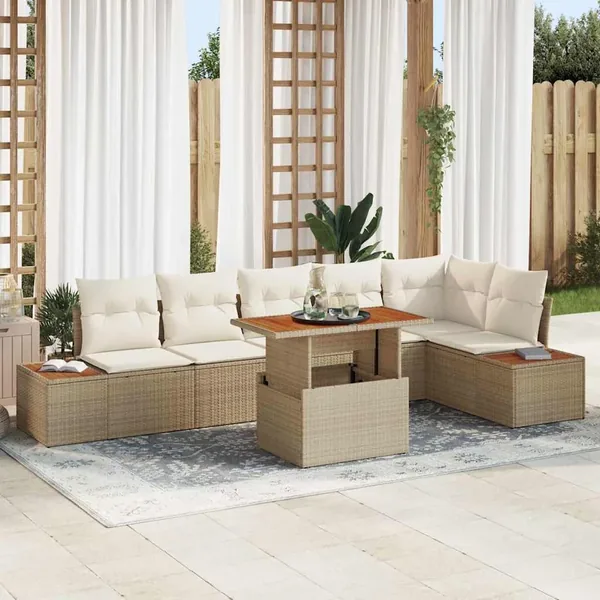 Ensemble de canapé de jardin 7 pcs Beige Poly rotin