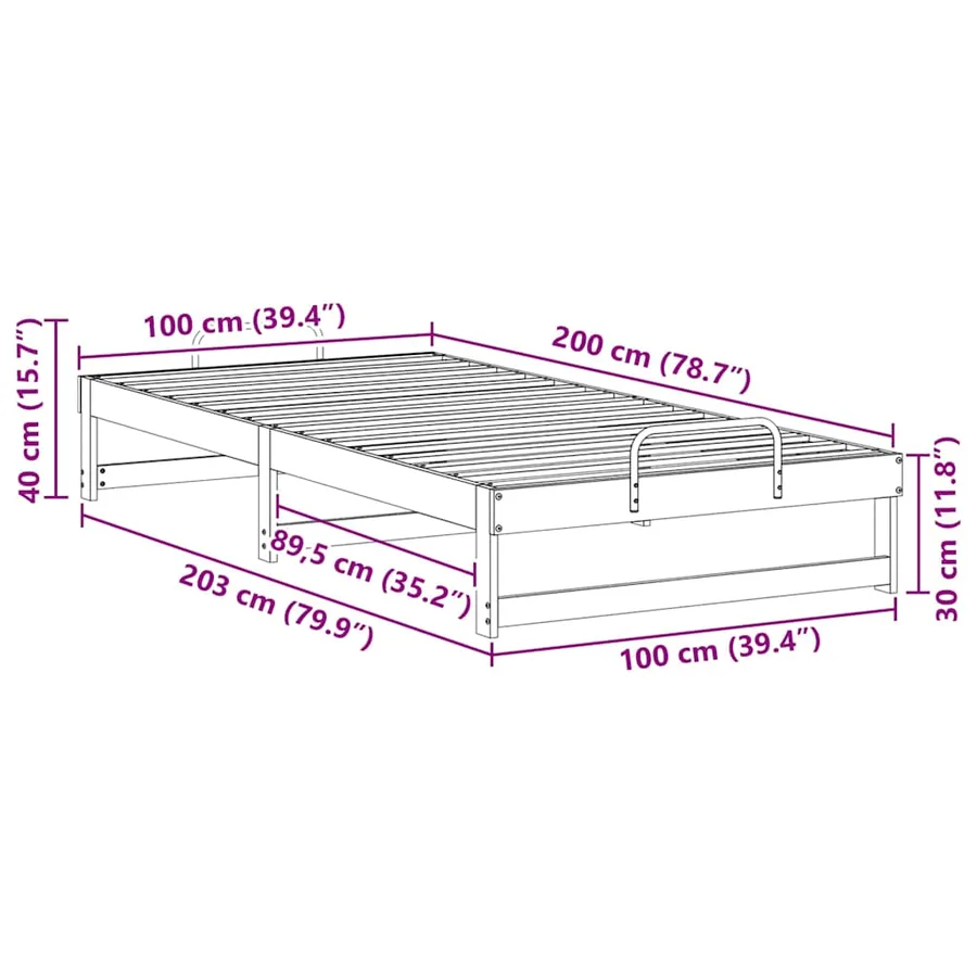 Cadre de lit Marron 100 x 200 cm Pin massif - 10